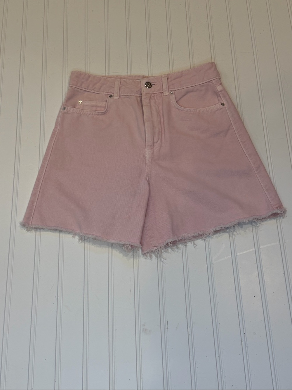 Zara High Waisted Light Pink Cut-off Denim Shorts Frayed Raw Hem Size 4